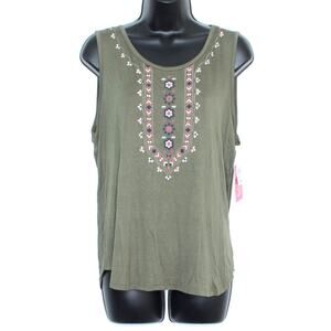 NWT Karoo Womens Top Tank Sleeveless Floral Green Size Large FN